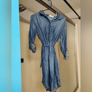Time and Tru Western Boho Denim Midi Dress Button Front Belted Size S